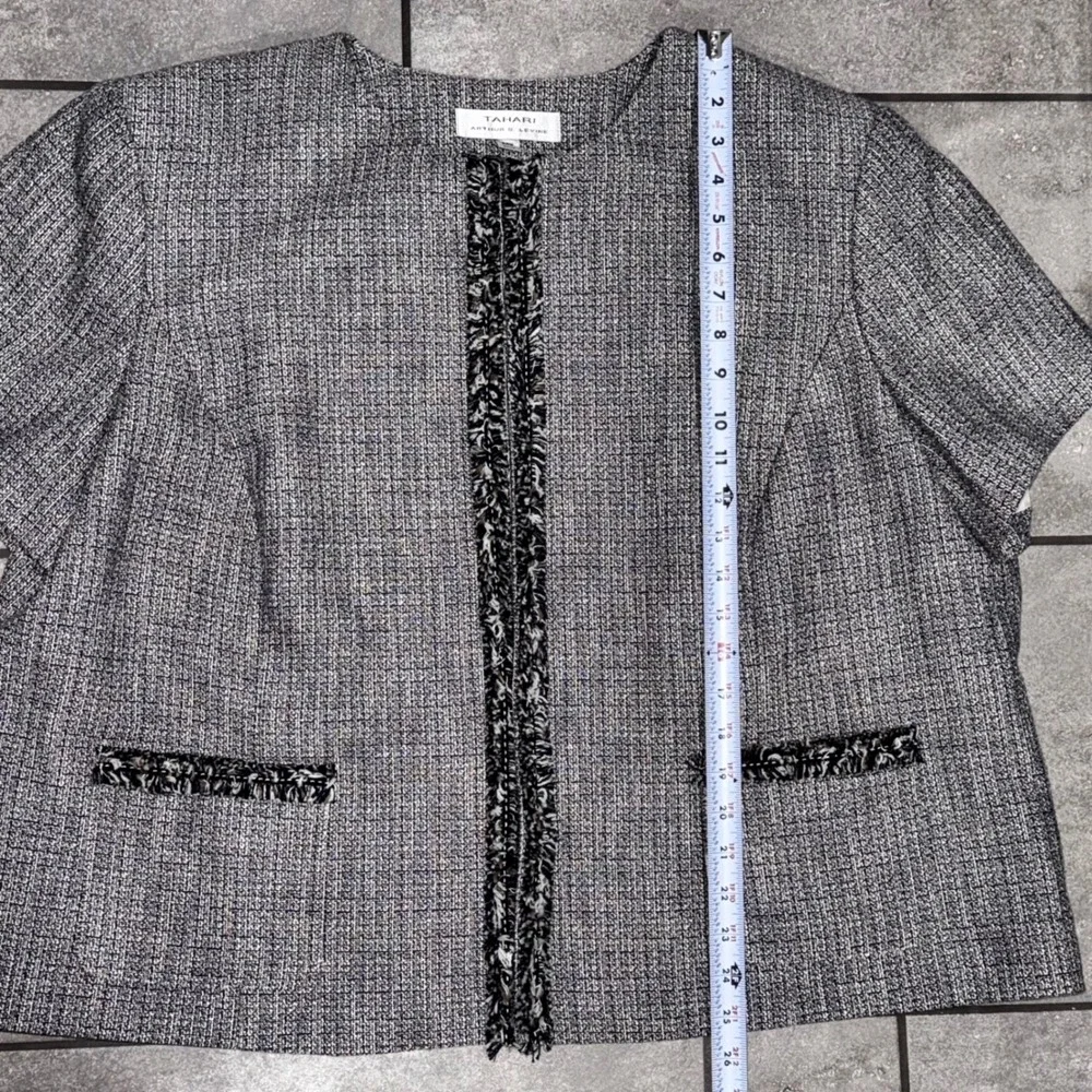 Tahari Arthur S Levine Womens 24W Tweed Collarless Jacket Blazer Purple Gray - Picture 10 of 11